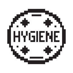Pixel art illustration of the word hygiene in a circular badge design