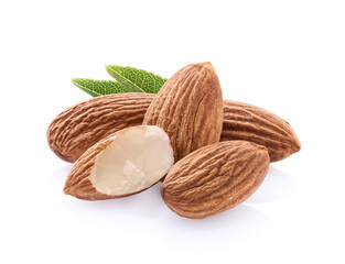 Almonds kernel in closeup on  white background