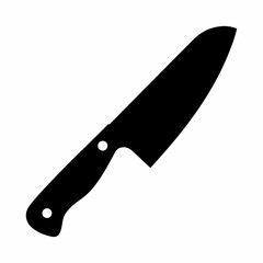 Chef Knife Silhouette Icon for Kitchen Design- Clean black silhouette of a chef’s knife, perfect for illustrating cooking tools, food preparation, and culinary concepts in modern design