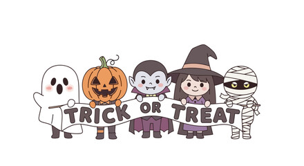 Adorable Halloween Characters Holding 