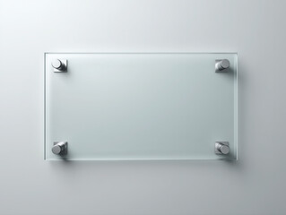 Blank frosted glass sign template on white wall