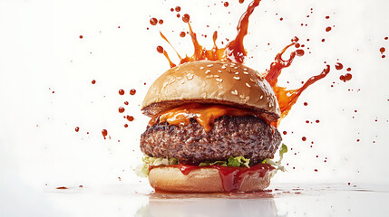  a cheeseburger against a white background. 