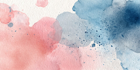 Soft watercolor splashes of pink blue and grey on white paper background