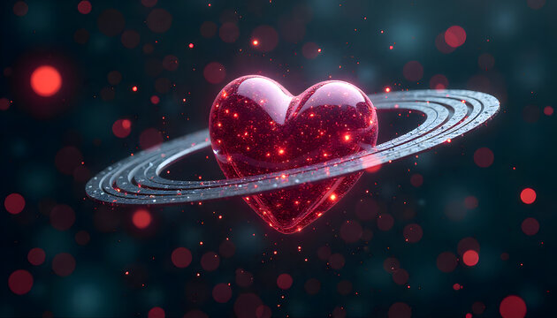 vibrant heart surrounded by cosmic ring, symbolizing love and connection