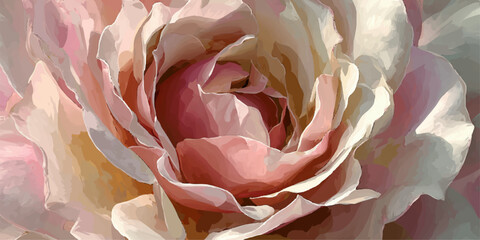 Close up of a delicate pink rose with intricate petals and a soft dreamy bokeh background