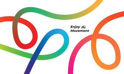 Colorful gradient ribbons flowing and intertwining on white background with text abstract curve