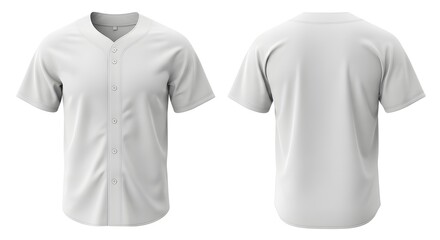 White baseball jersey mockup, blank short sleeve sports shirt, plain apparel front and back isolated on white background