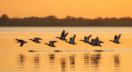 A beautiful mallard duck with a green head rests peacefully on a grassy bank beside a calm lake on a sunny day.
