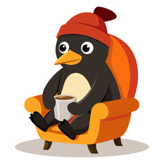A penguin cartoon vector art illustration wearing a turban