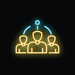 Neon glowing icon of three business people networking and connecting with each other