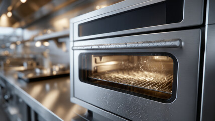 Obraz premium Modern stainless steel oven in a commercial kitchen.
