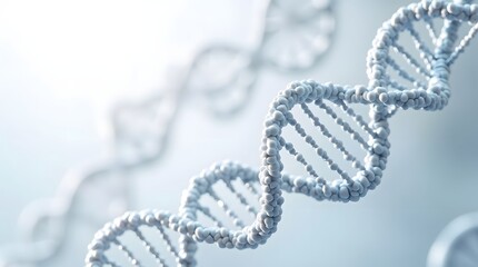 A close-up of a stylized DNA double helix structure in soft hues, symbolizing genetics and molecular biology.