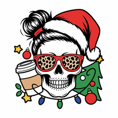Cool Christmas Skull with Santa Hat
