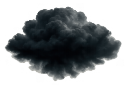 Dark storm cloud forming, bringing ominous weather, isolated smoke or vapor element with transparent background