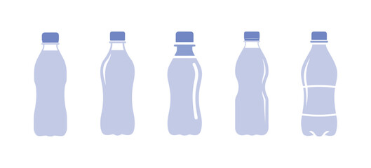 PET Bottle, Plastic Icon Vector Design Illustration Set in blue and white

