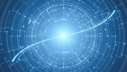 Obraz premium A futuristic digital design featuring concentric circles, lines, and a central light source, conveying a sense of technology and innovation.