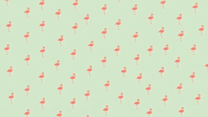 Cute seamless pattern of small pink flamingos on a light green background