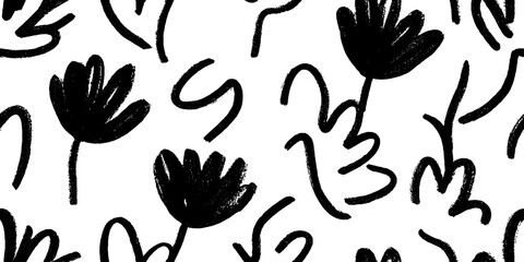 Naklejka premium Minimalist black and white floral pattern for design and decoration