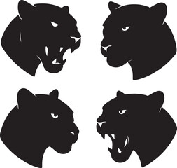 set of silhouette panther heads
