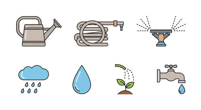 Water conservation vector icons promoting ecological balance and sustainable practices for