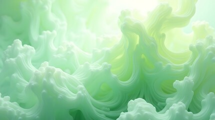 An abstract wave of soft green textures resembling organic forms, creating a serene and calming atmosphere.