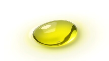 A vibrant drop of golden green oil resting on a smooth surface, showcasing its glossy texture and rich color.