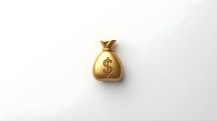 A shiny golden money bag symbolizing wealth and prosperity on a clean surface.