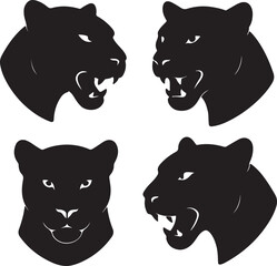 set of silhouette panther heads