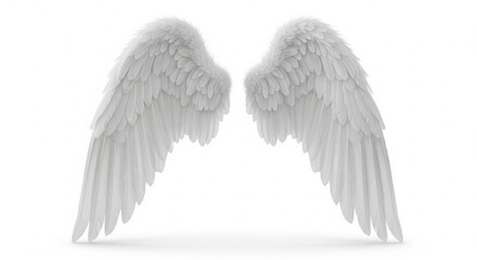 Obraz premium Pair of white angel wings isolated on white background symbolizing freedom and spirituality
