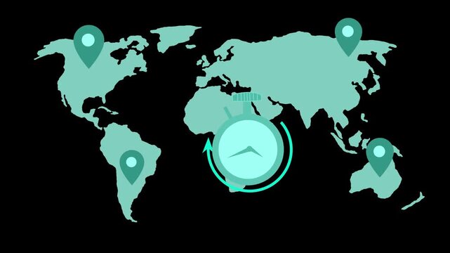 Global Time Management Concept with World Map Animation