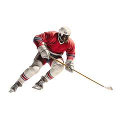 Hockey Player in Red Uniform Skating isolated on a transparent background