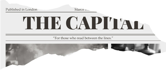 A torn newspaper about finance with the name ‘Capital’ on a transparent background.