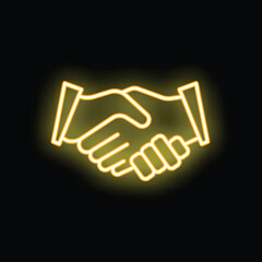 Glowing neon effect of a handshake on a black background symbolizing agreement