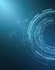 Obraz premium A digital abstract design featuring circular patterns and interconnected lines on a blue background, suggesting technology and innovation.