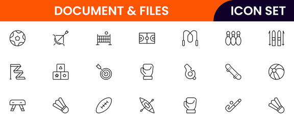 Document files vector web line icon collection, sleek illustrations of files, folders, archives, digital tools for organized, efficient designs.