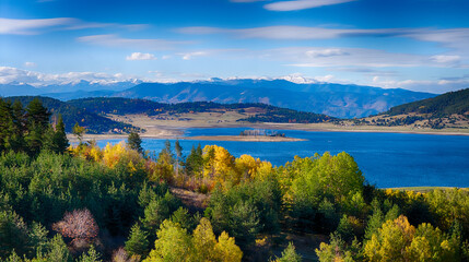 Autumn aerial view of Batak Reservoir, Bulgaria