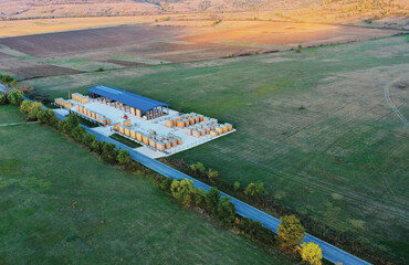 Aerial View of Lumber Storage Facility in Countryside