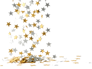 Joyful festive celebration with falling gold and silver star confetti isolated on transparent background. beautiful sparkling decoration
