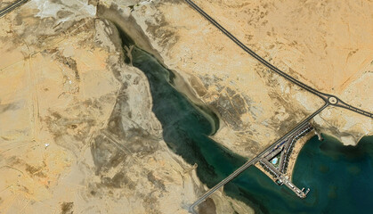 Yanbu al-Bahr in Saudi Arabia, aerial view of a drone on the Red Sea in August 2025