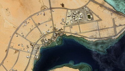 Yanbu al-Bahr in Saudi Arabia, aerial view of a drone on the Red Sea in August 2025