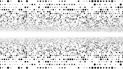 Halftone dotted background frame with particle matter, chaotic molecule waves, digital field in PNG format perfect banner for technology, medicine and presentations.