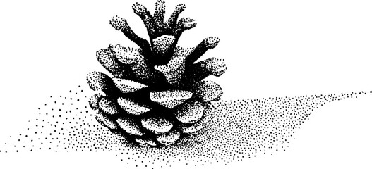 Fototapeta premium Winter pinecone with snow caps in vintage halftone style for seasonal design