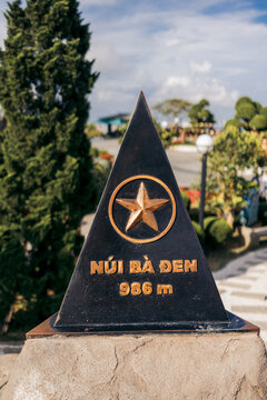 Black triangular monument with a star atop Nui Ba Den, Vietnam, 986 meters elevation. Black Virgin Mountain, Tay Ninh, Vietnam
