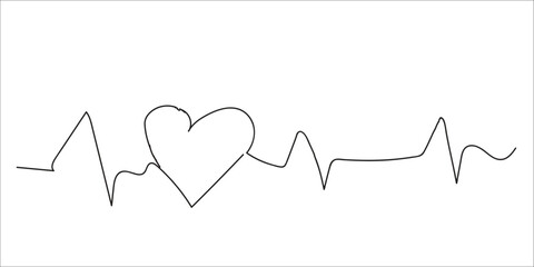 Heartbeat line with heart shape on white background