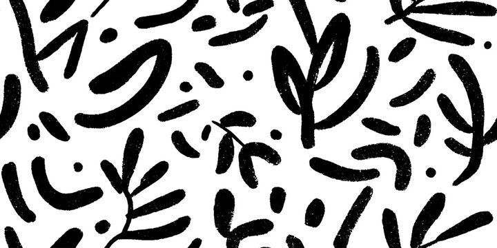 Minimalist abstract black and white herb and spice pattern for design