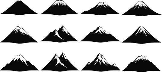 Mountain silhouette vector illustration, landscape nature design, snow peak contour art, outdoor adventure symbol, geological formation drawing, natural scenery graphic