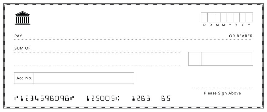 Bank check, vector blank money cheque, checkbook template with guilloche pattern and fields. Currency payment coupon, money check background	