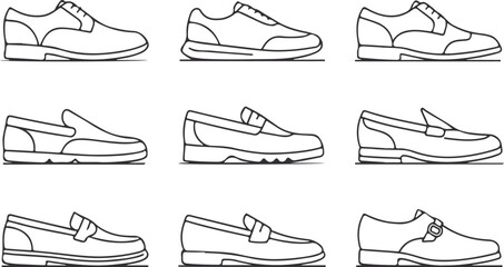 Line Art of Various Shoes Designs