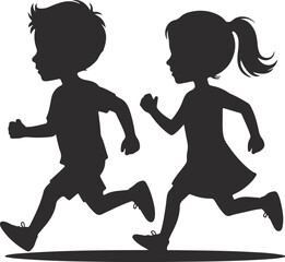 Silhouette of Kids Running