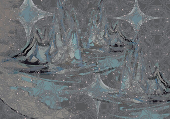 Dark background with eagle and star elements for carpets or dynamic posters. Gray-blue background with mountain elements and eagle motifs for covers, fabrics, business, interiors, tiles, prints, etc. 